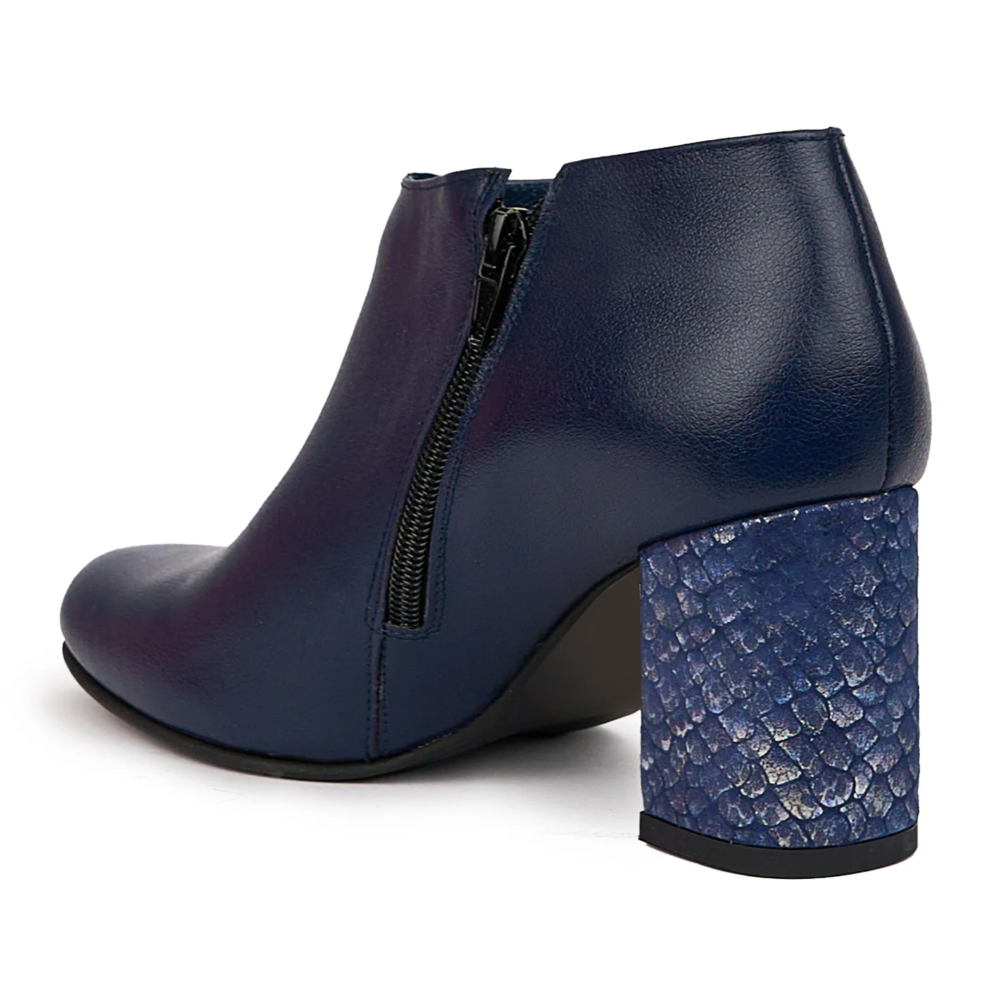 Botine dama din piele naturala bleumarin cu toc gros 7.5 cm 14434 - Image 2
