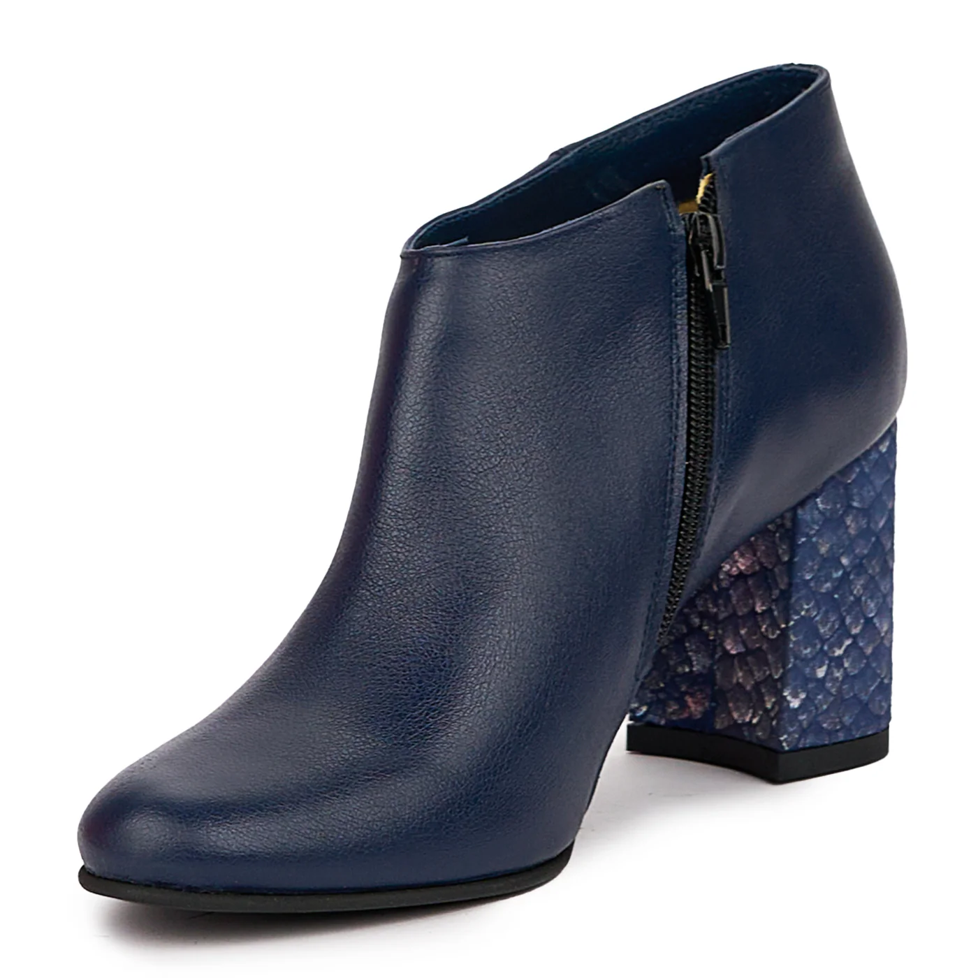 Botine dama din piele naturala bleumarin cu toc gros 7.5 cm 14434 - Image 3