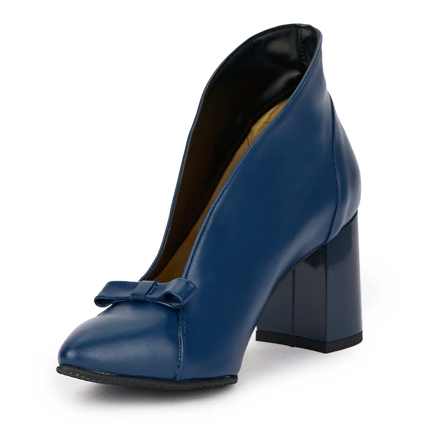 Botine dama din piele naturala bleumarin cu toc gros 7.5 cm 15570 - Image 3