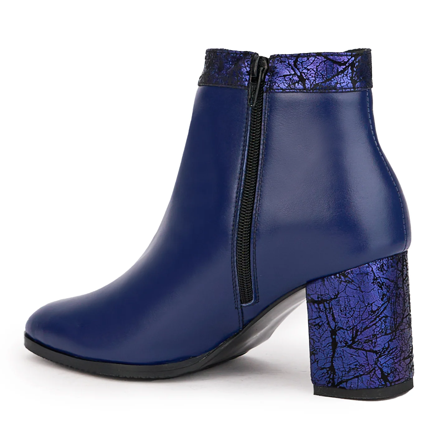 Botine dama din piele naturala bleumarin cu toc gros 7.5 cm 17081 - Image 2
