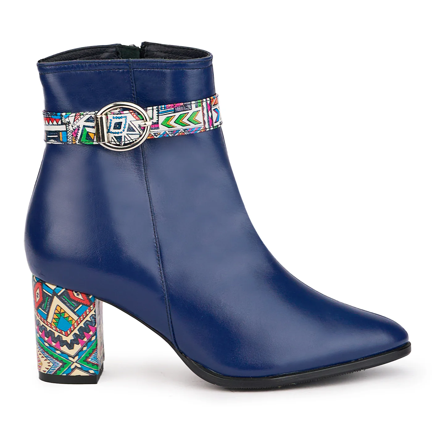 Botine dama din piele naturala bleumarin cu toc gros 7 cm 17097