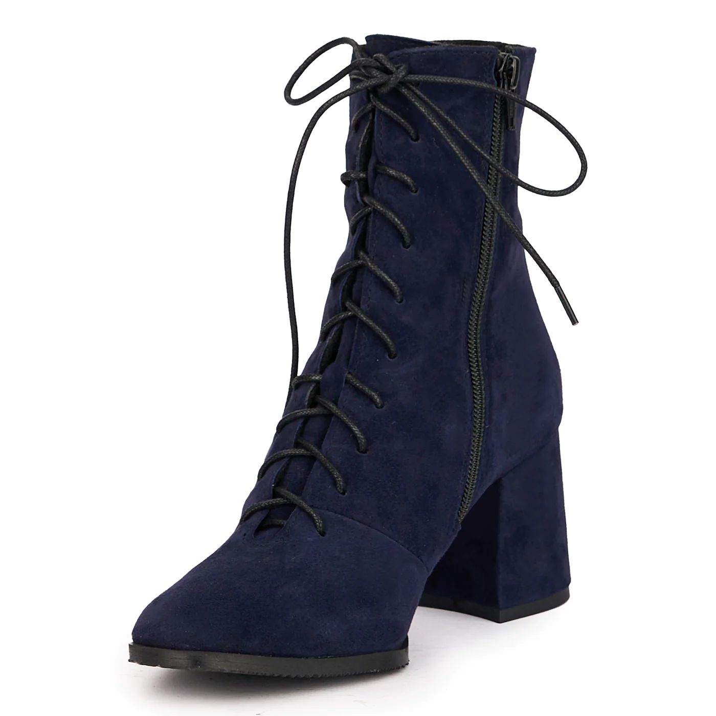 Botine dama din piele naturala bleumarin cu toc gros 7 cm 17120 - Image 3