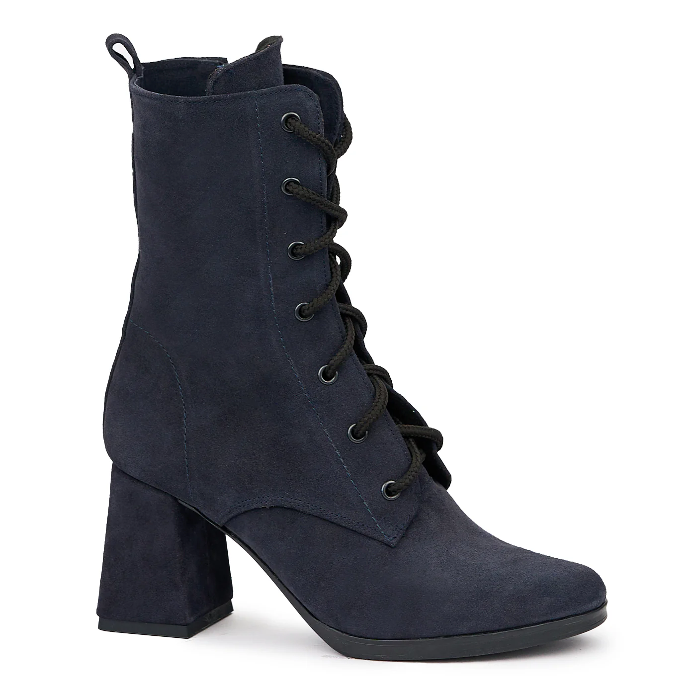 Botine dama din piele naturala bleumarin cu toc subtire 8 cm 14472
