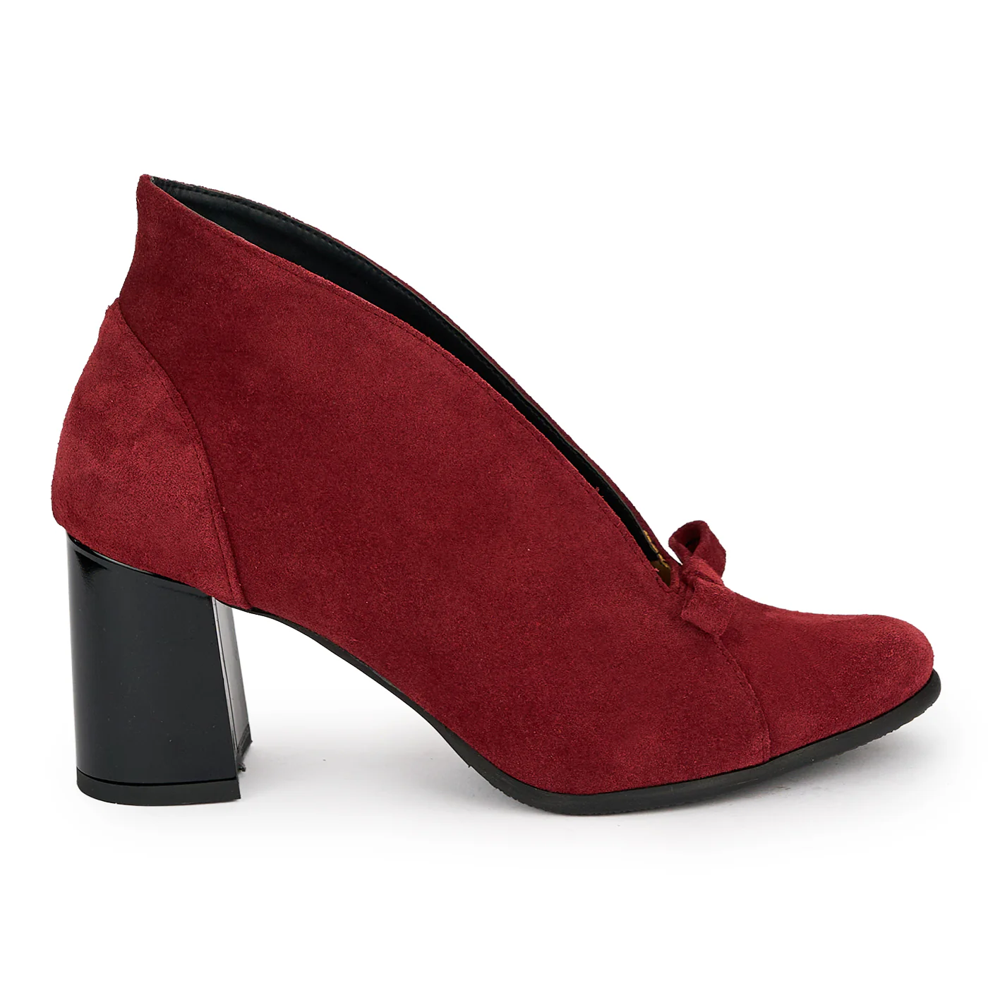 Botine dama din piele naturala bordo cu toc gros 7 cm 19108