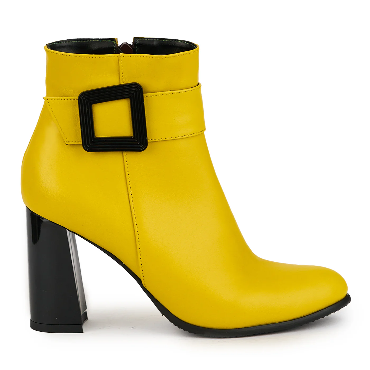 Botine dama din piele naturala galben cu toc gros 9 cm 17362