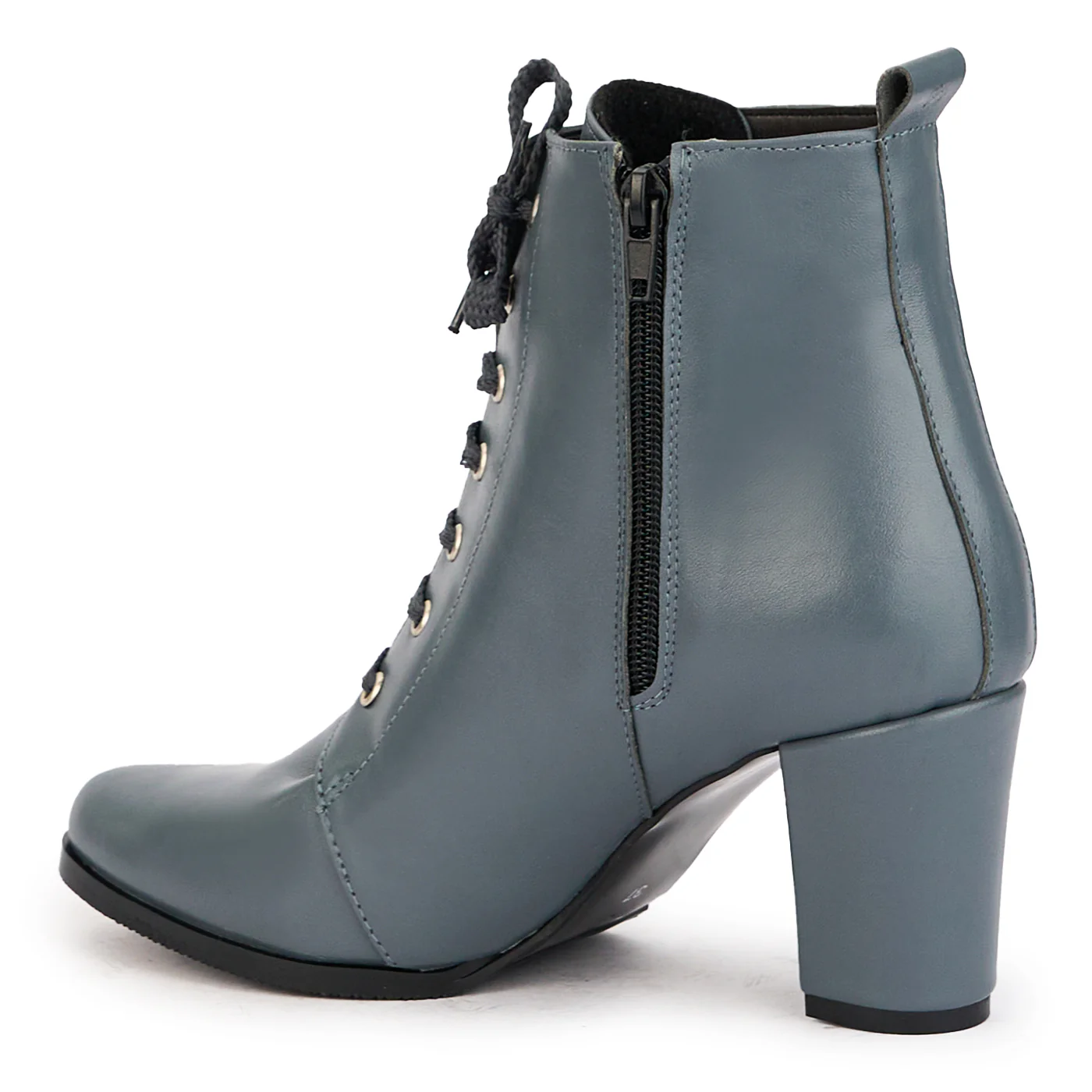 Botine dama din piele naturala gri cu toc gros 7.5 cm 17184 - Image 2