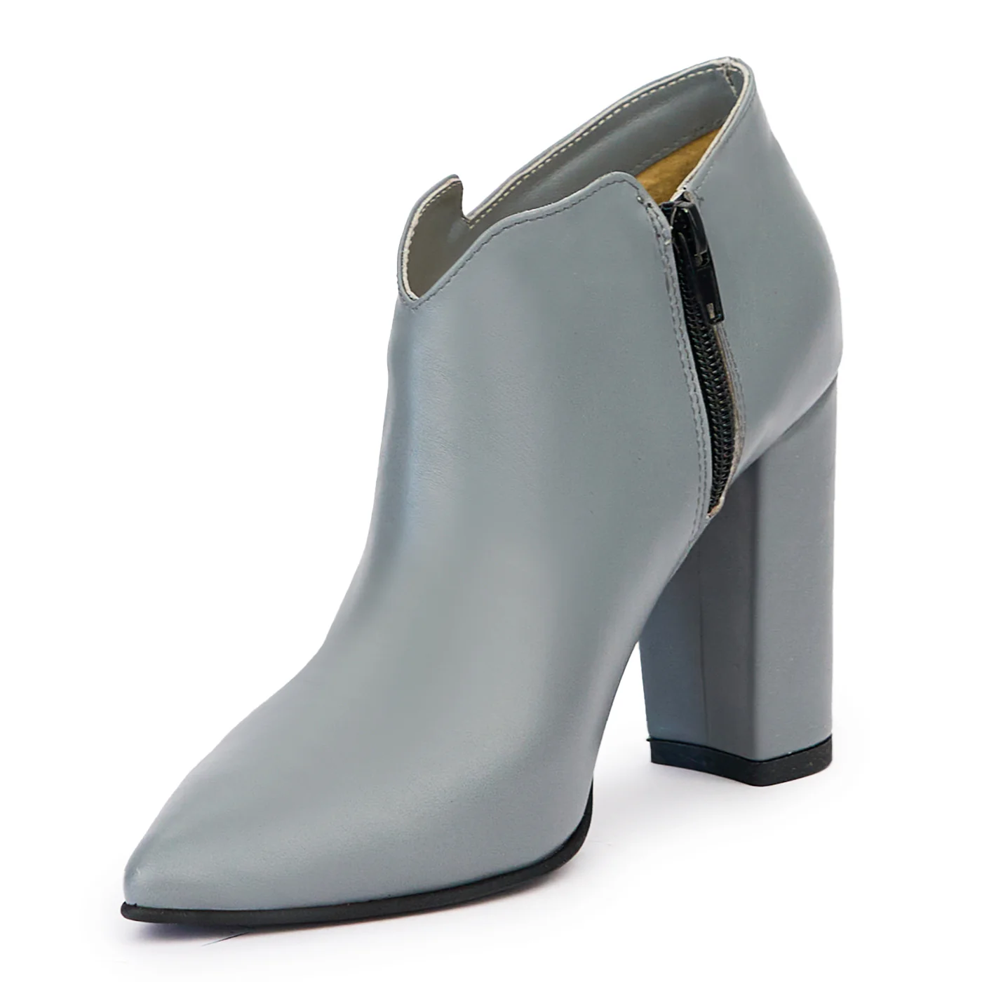 Botine dama din piele naturala gri cu toc gros 9.5 cm 14473 - Image 3