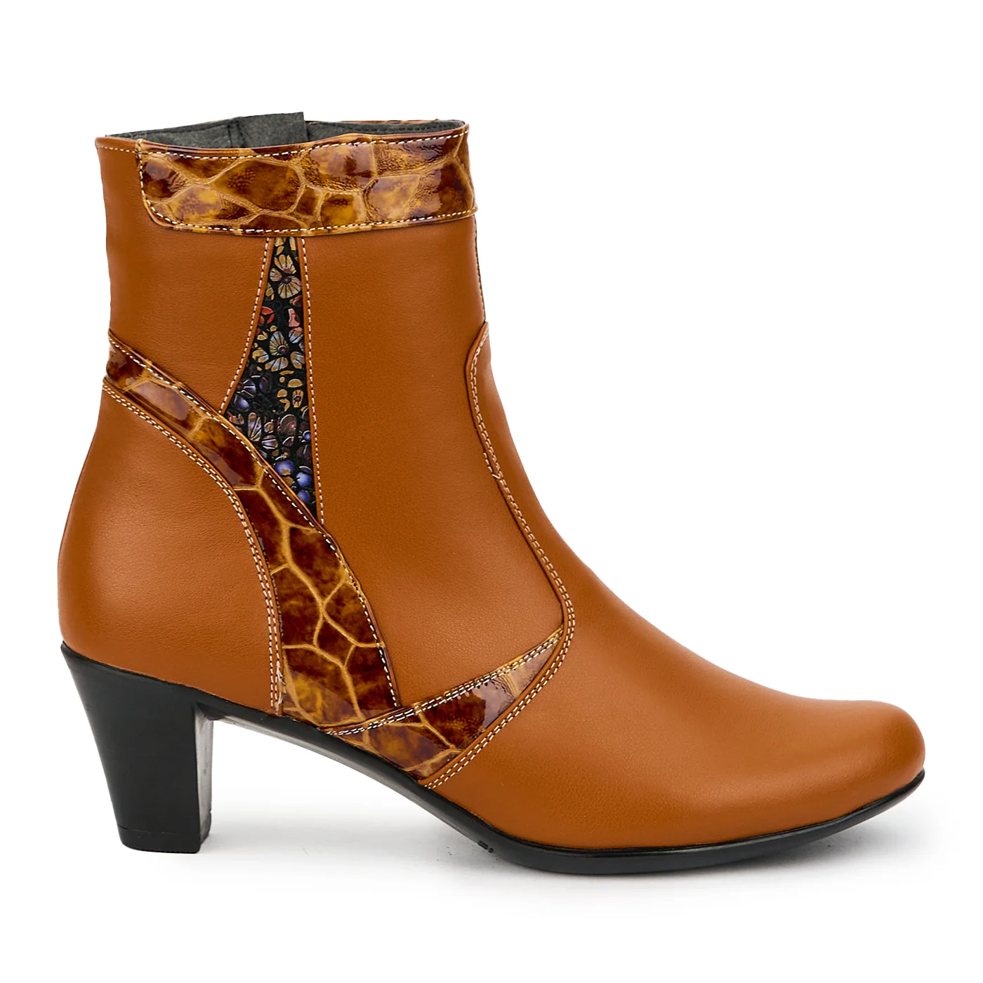 Botine dama din piele naturala maro cu toc 6 cm 14789