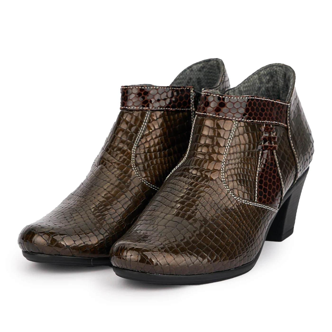 Botine dama din piele naturala maro cu toc 6 cm 16887 - Image 3
