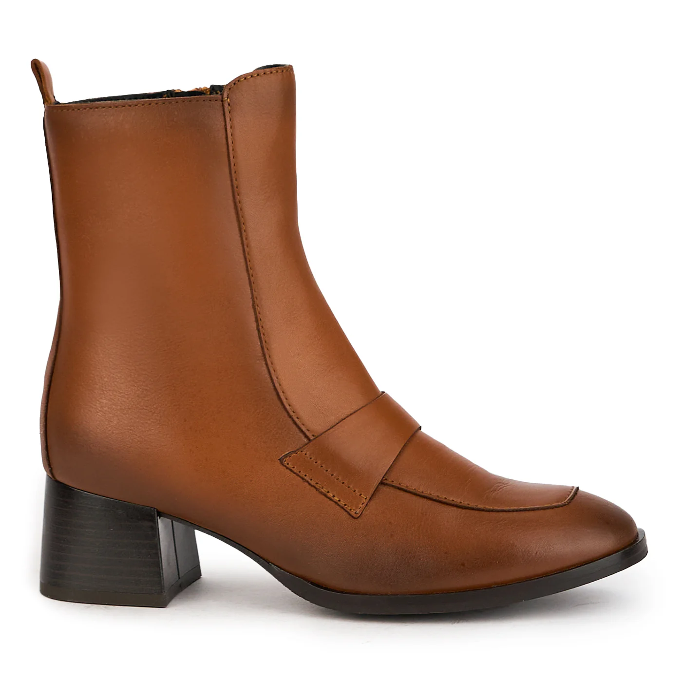 Botine dama din piele naturala maro cu toc gros 5 cm 17232
