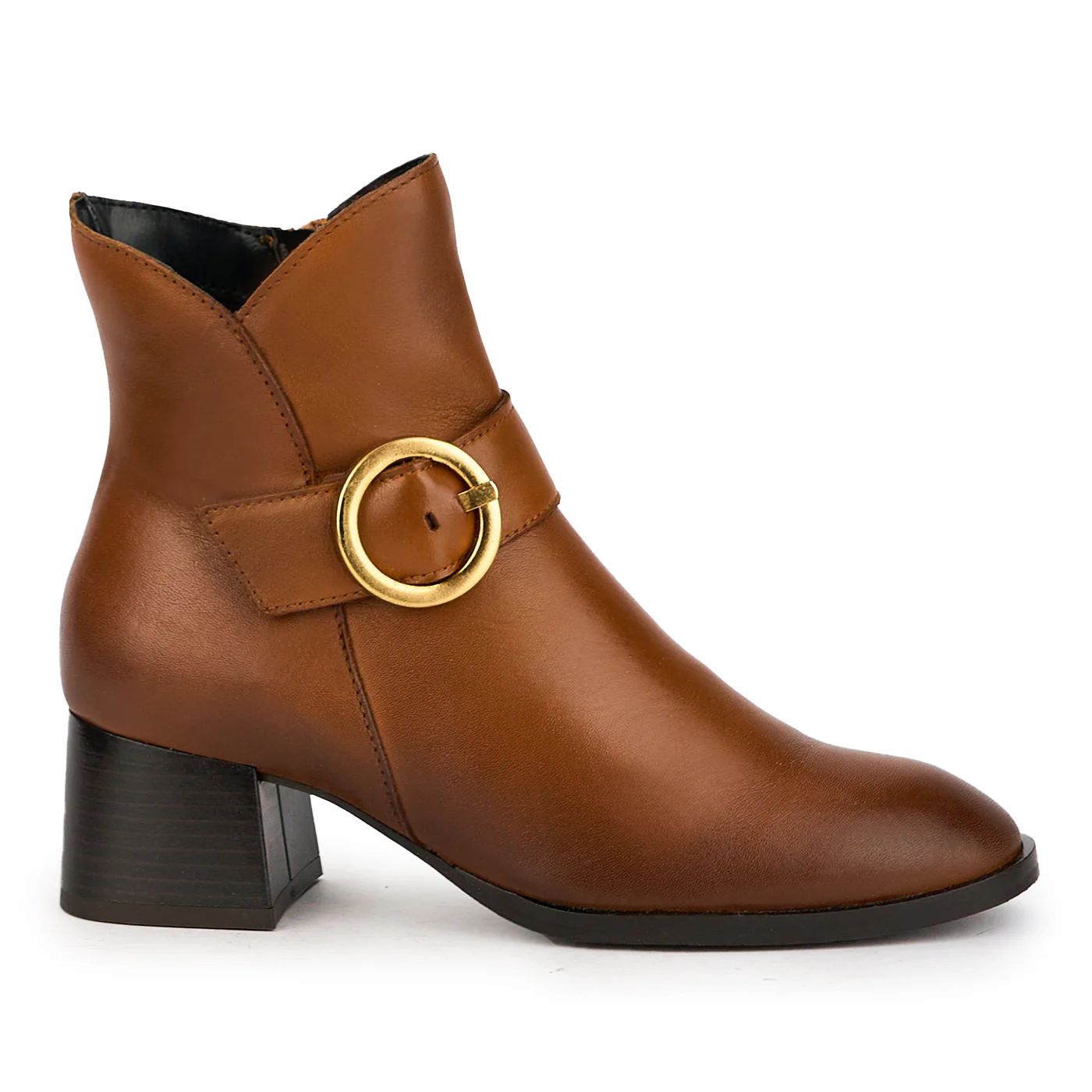 Botine dama din piele naturala maro cu toc gros 5 cm 17235