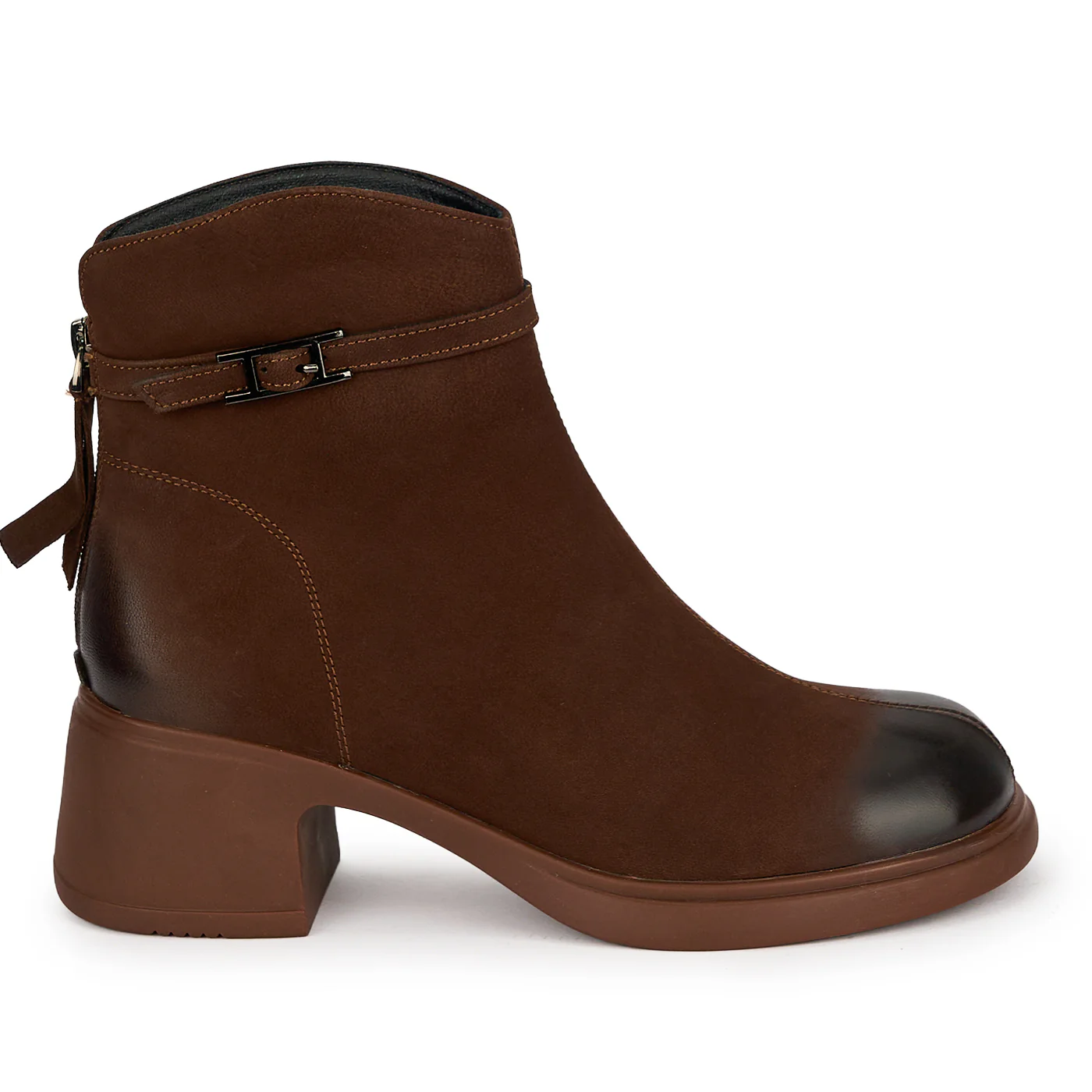 Botine dama din piele naturala maro cu toc gros 5 cm 19030