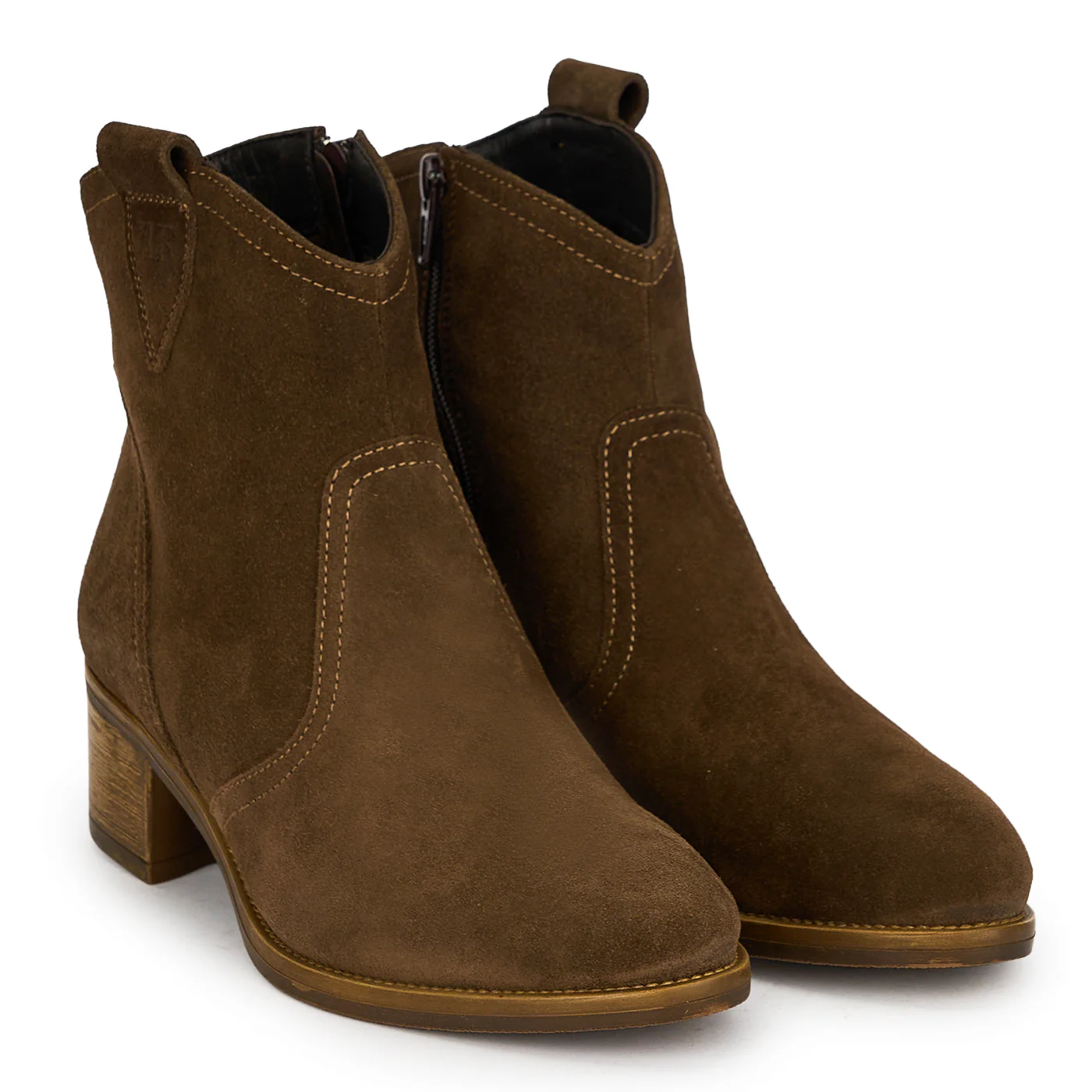 Botine dama din piele naturala maro cu toc gros 5 cm 19069 - Image 4