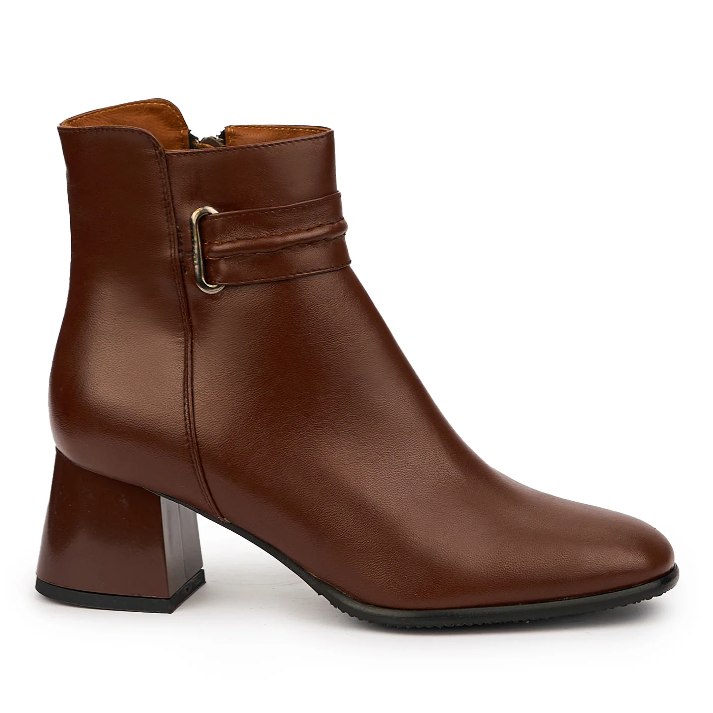 Botine dama din piele naturala maro cu toc gros 6 cm 14549