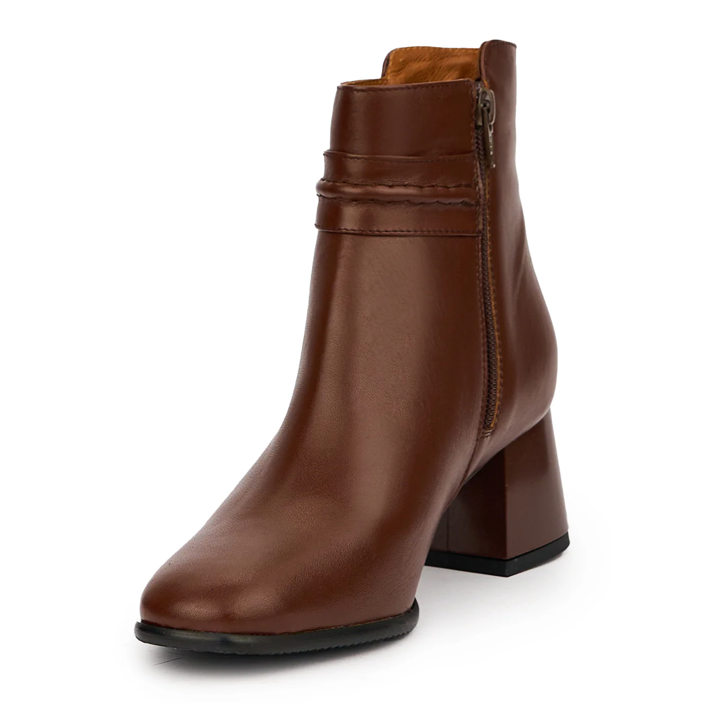 Botine dama din piele naturala maro cu toc gros 6 cm 14549 - Image 3