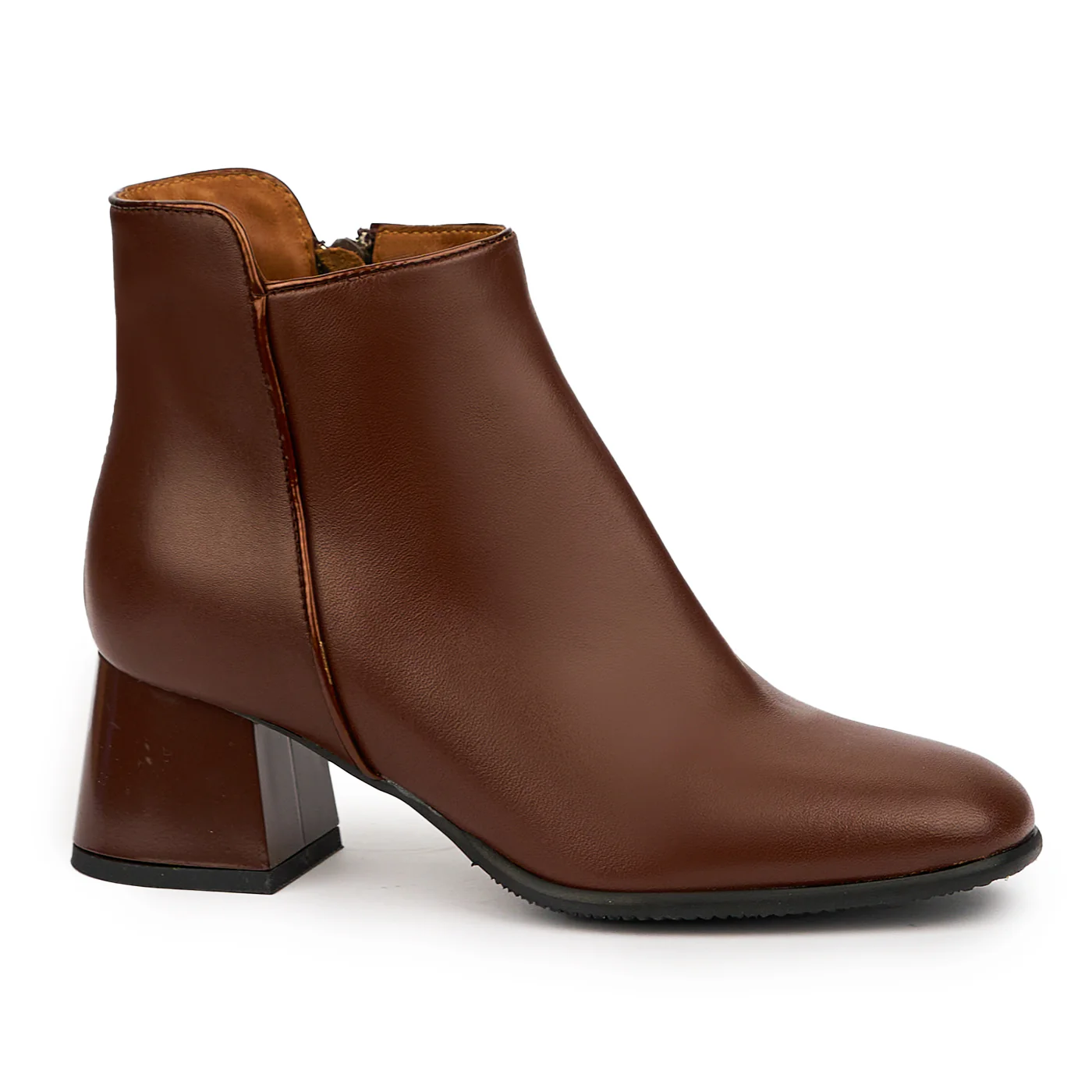 Botine dama din piele naturala maro cu toc gros 6 cm 14606