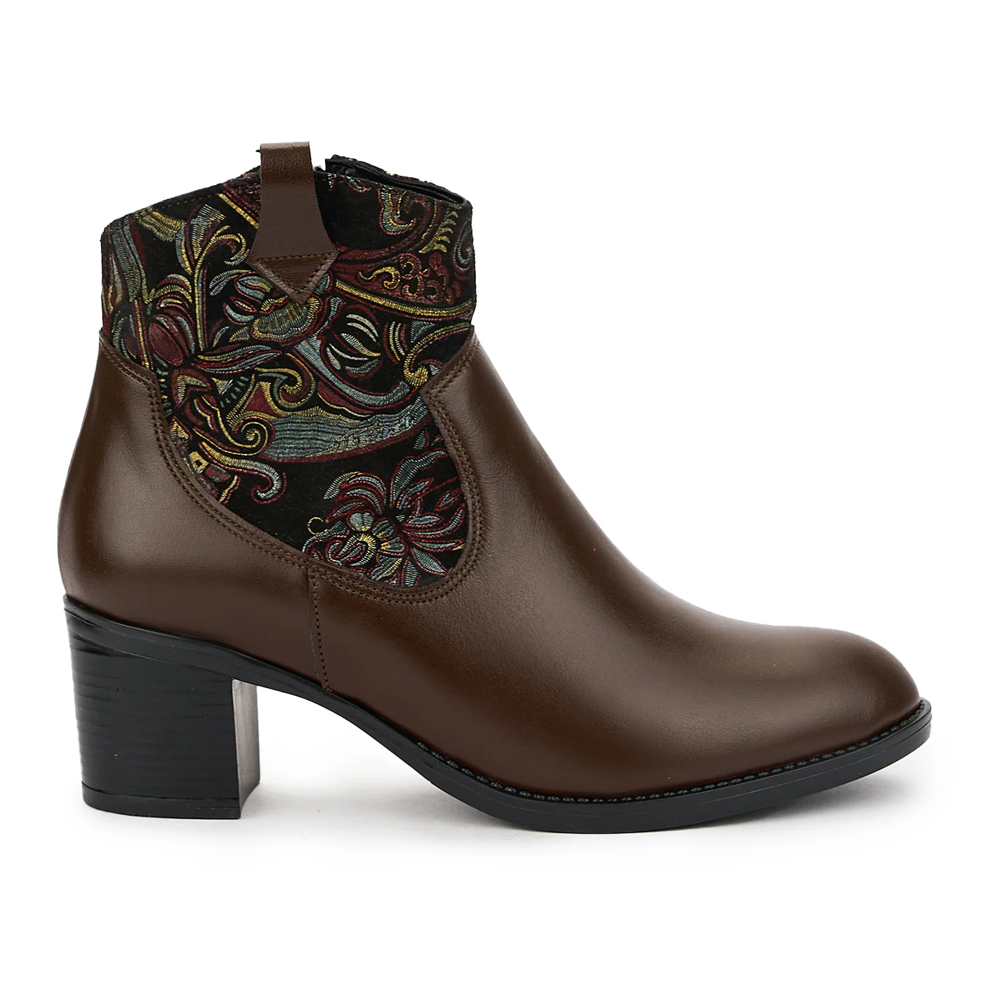Botine dama din piele naturala maro cu toc gros 6 cm 14850