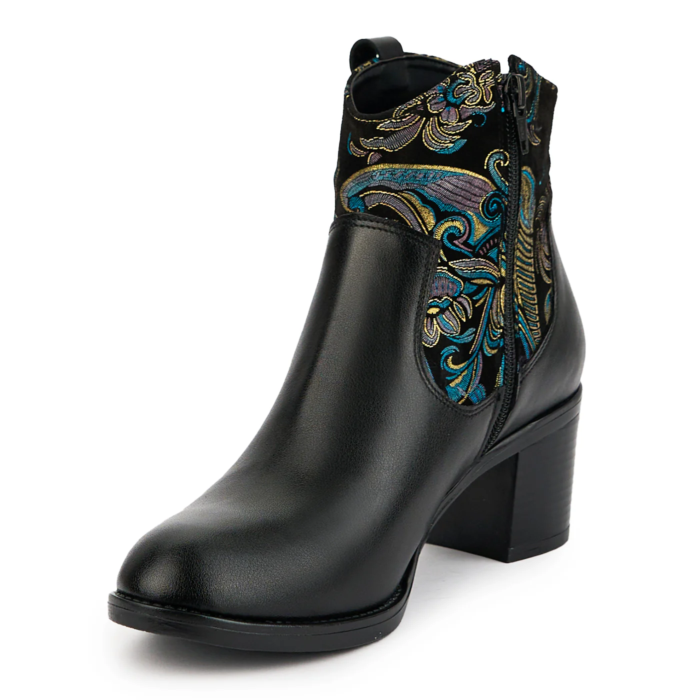 Botine dama din piele naturala maro cu toc gros 6 cm 14851 - Image 3