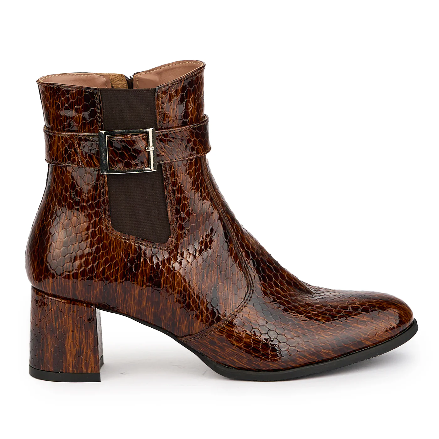 Botine dama din piele naturala maro cu toc gros 6 cm 17255