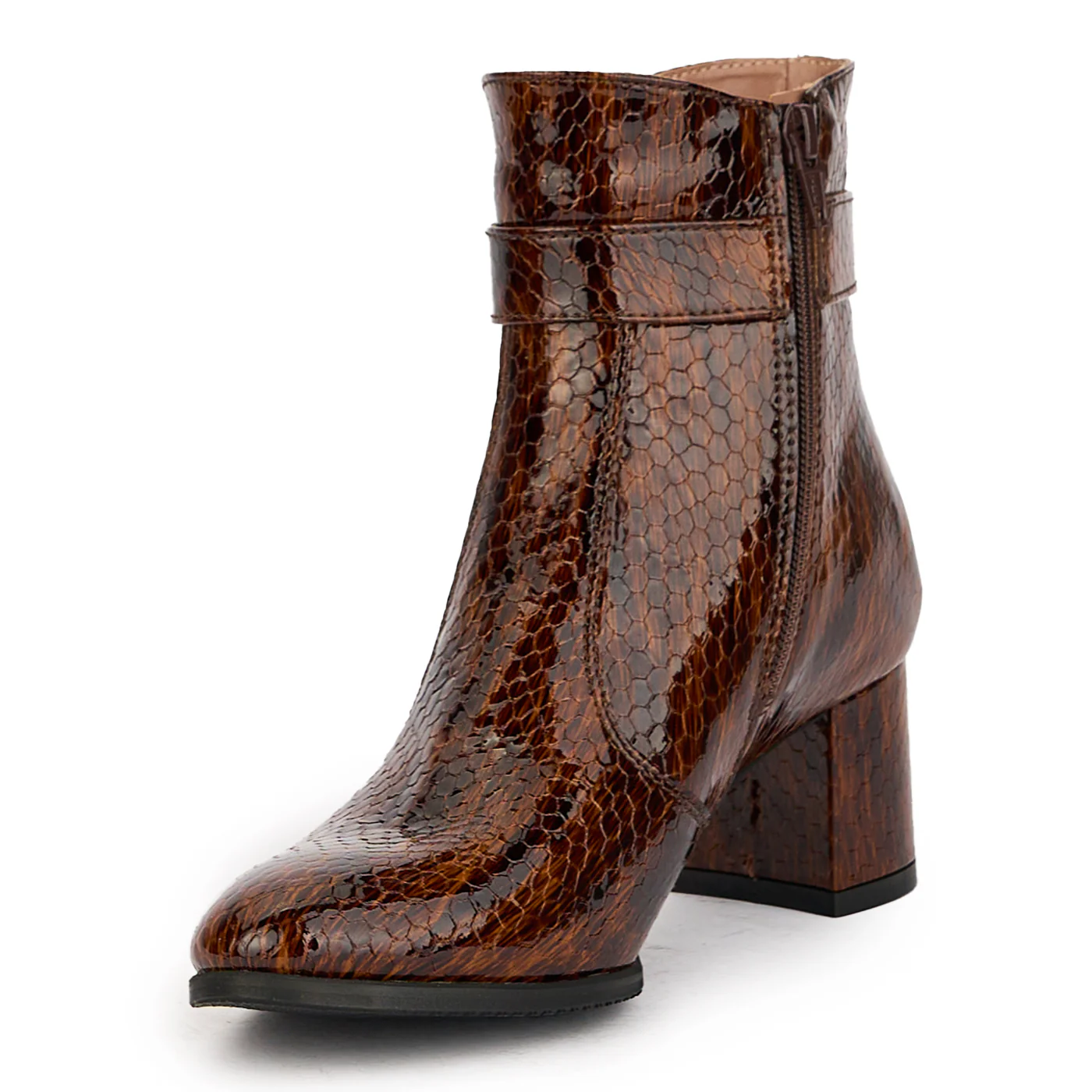 Botine dama din piele naturala maro cu toc gros 6 cm 17255 - Image 3