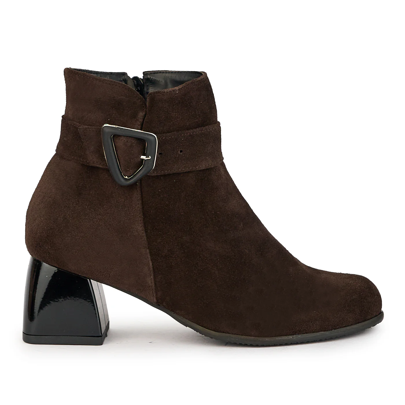 Botine dama din piele naturala maro cu toc gros 6 cm 17351
