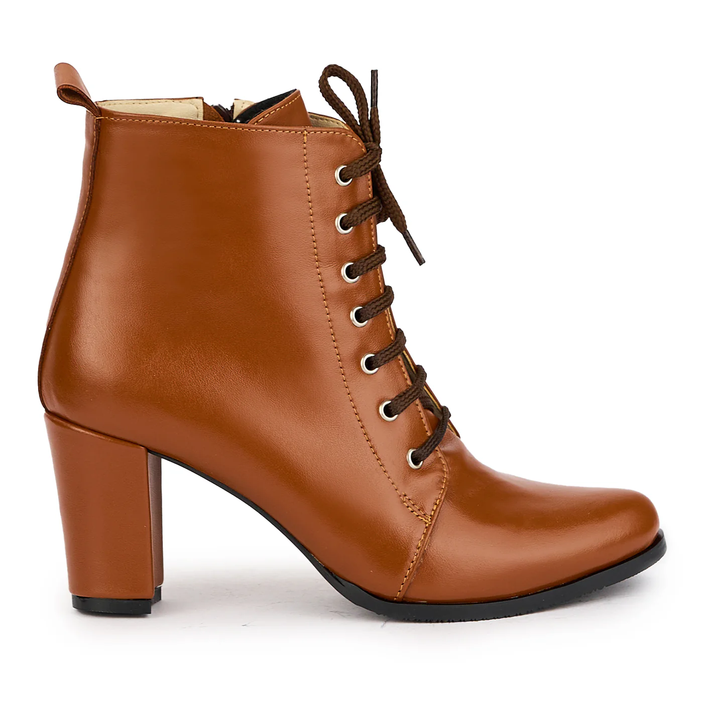 Botine dama din piele naturala maro cu toc gros 7.5 cm 17186