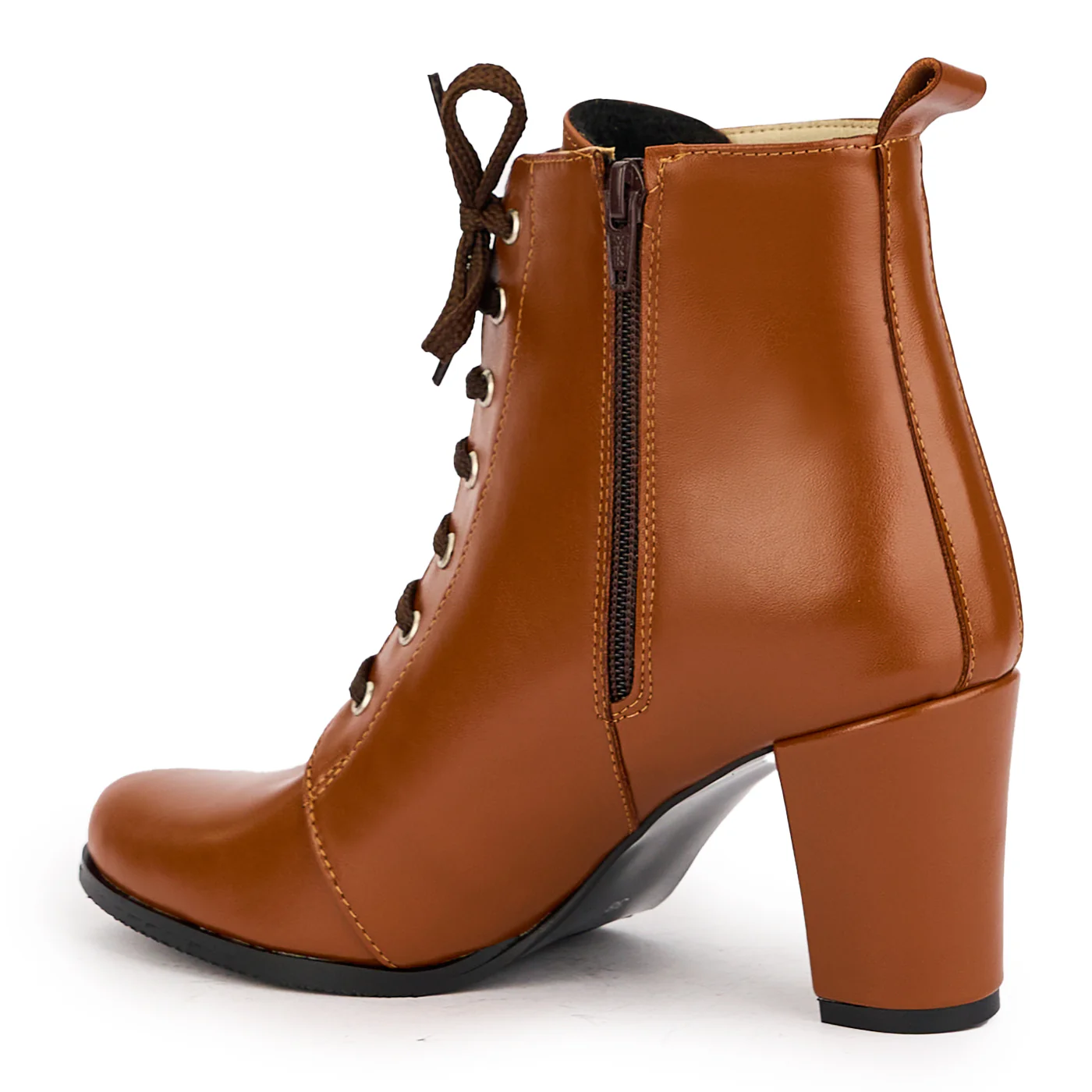 Botine dama din piele naturala maro cu toc gros 7.5 cm 17186 - Image 2