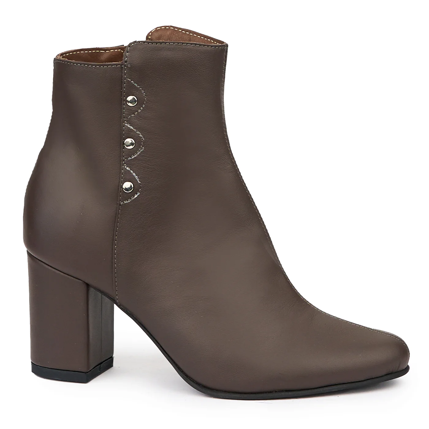 Botine dama din piele naturala maro cu toc gros 7 cm 14481