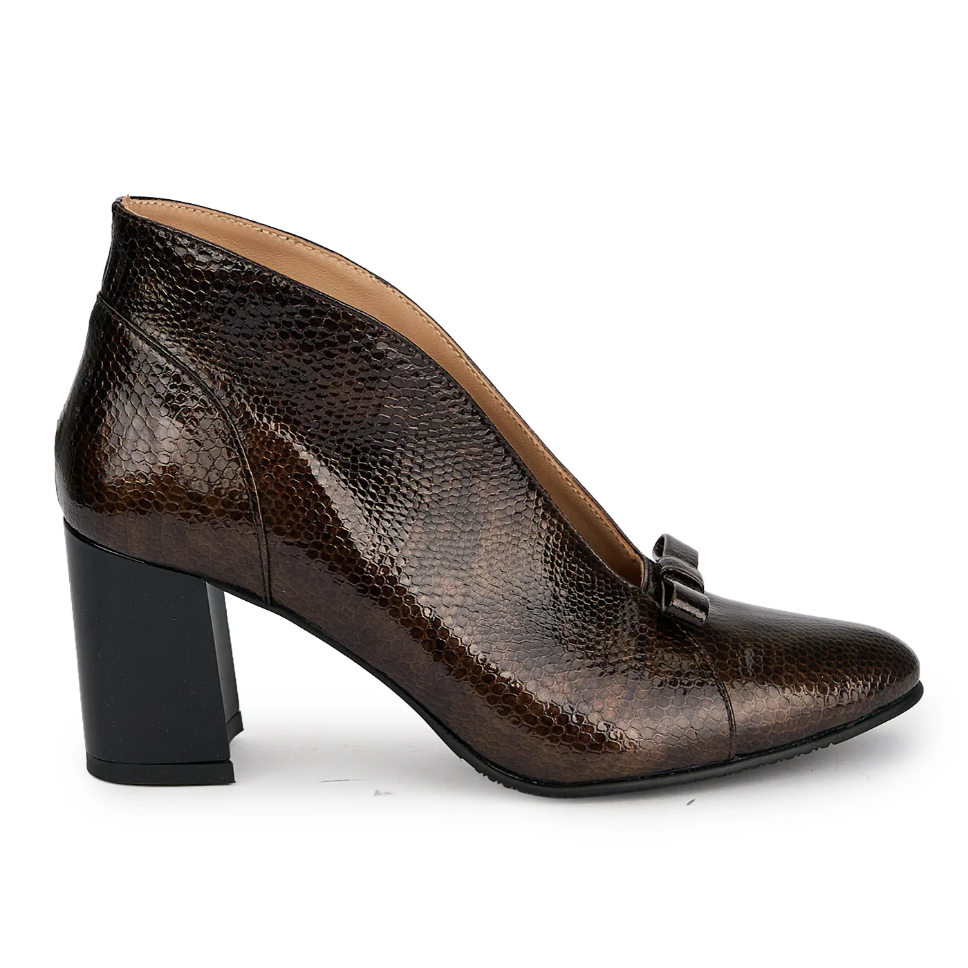 Botine dama din piele naturala maro cu toc gros 7 cm 19714
