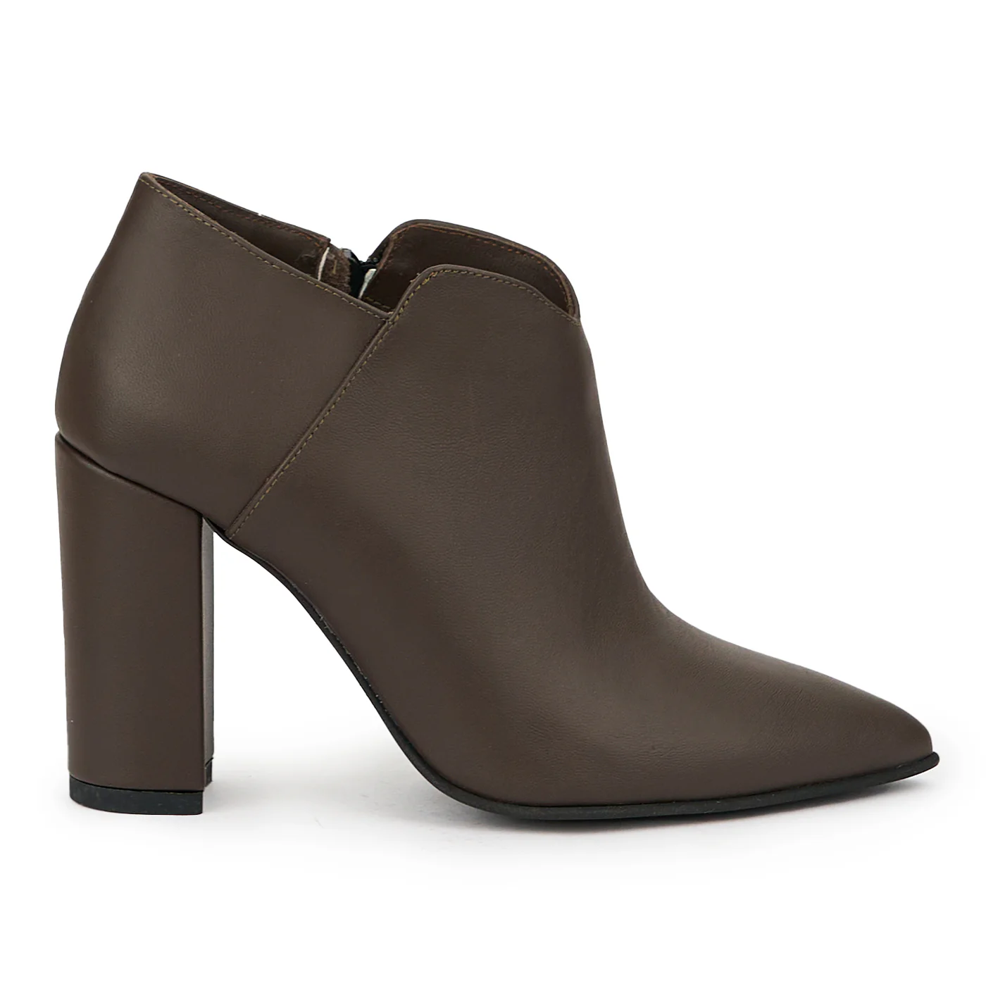 Botine dama din piele naturala maro cu toc gros 9 cm 14779