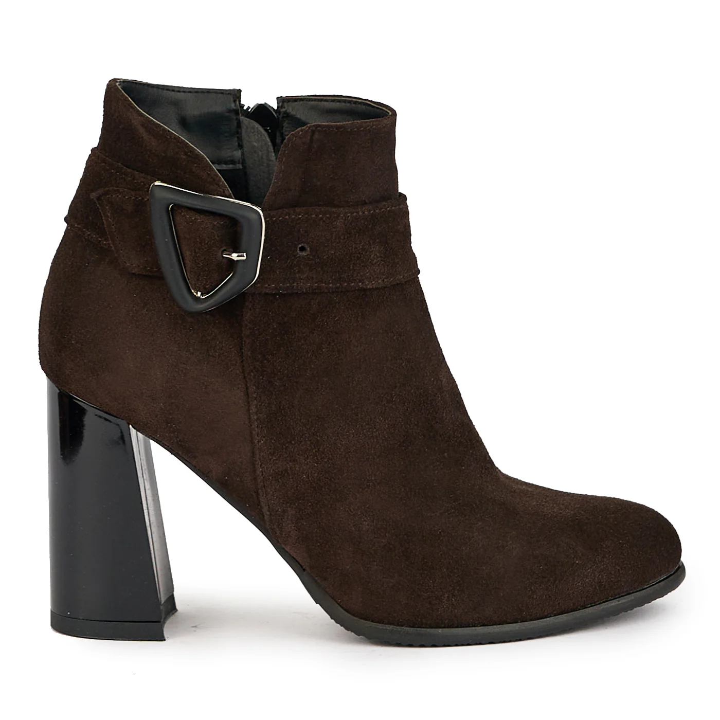 Botine dama din piele naturala maro cu toc gros 9 cm 17360