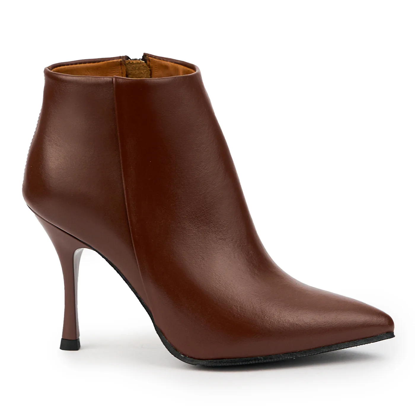 Botine dama din piele naturala maro cu toc subtire 9.5 cm 14743