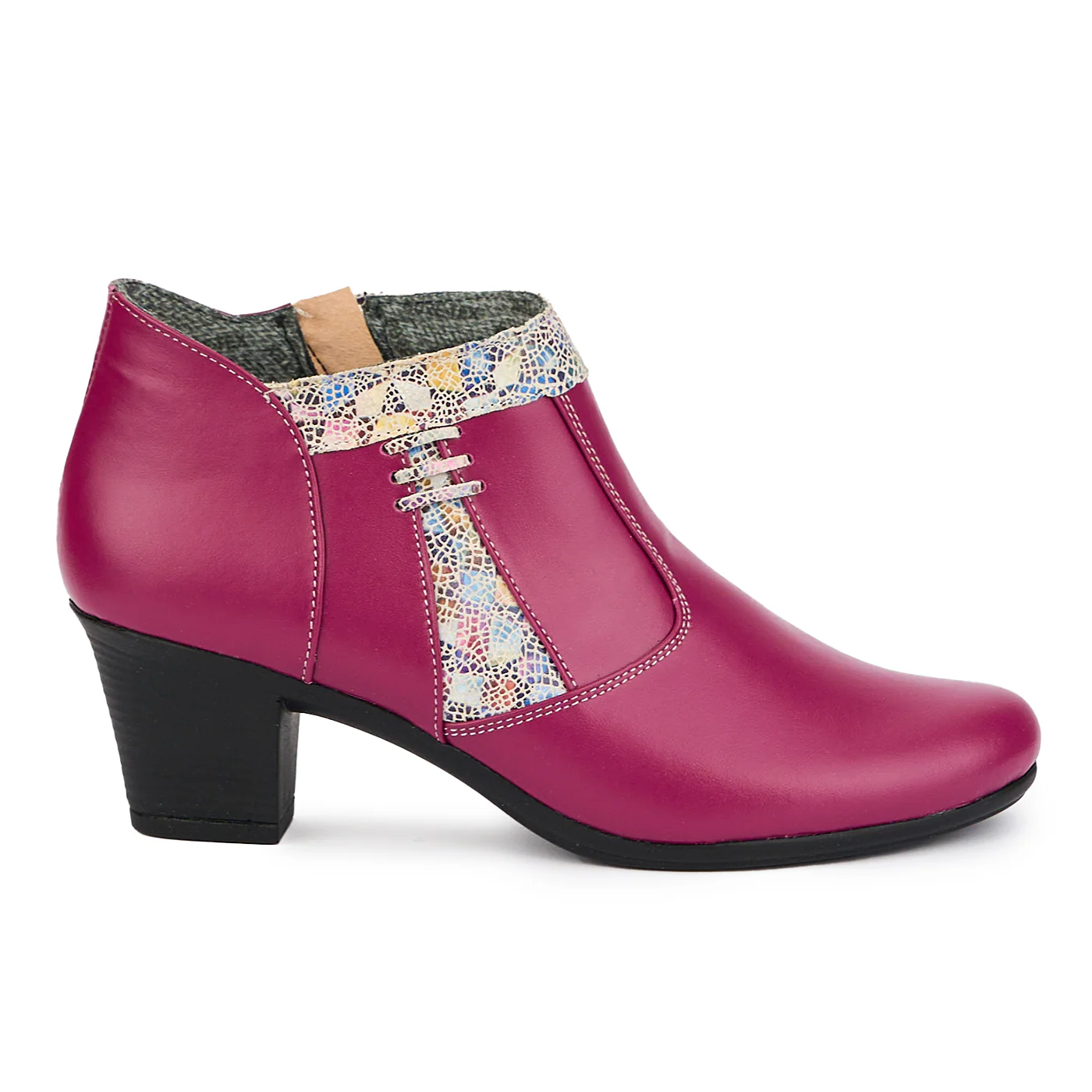 Botine dama din piele naturala mov cu toc 6 cm 15194