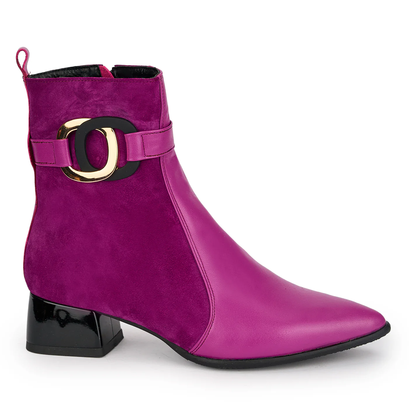 Botine dama din piele naturala mov cu toc gros 4 cm 18904