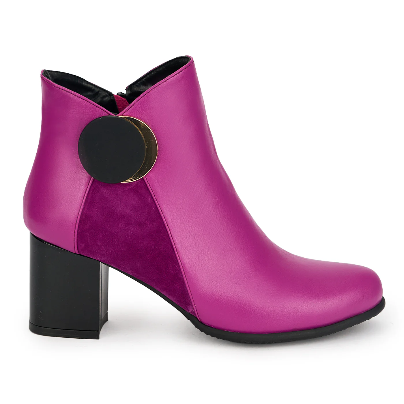 Botine dama din piele naturala mov cu toc gros 6.5 cm 19145