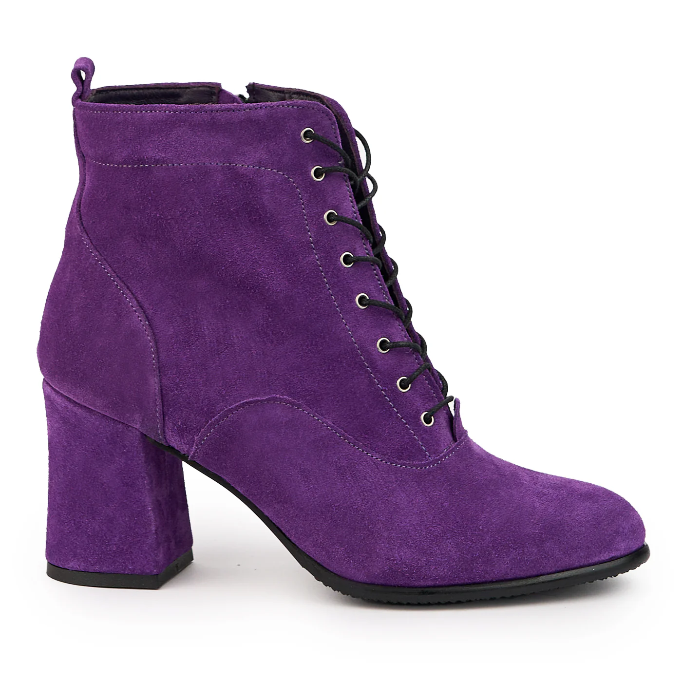 Botine dama din piele naturala mov cu toc gros 8 cm 14717