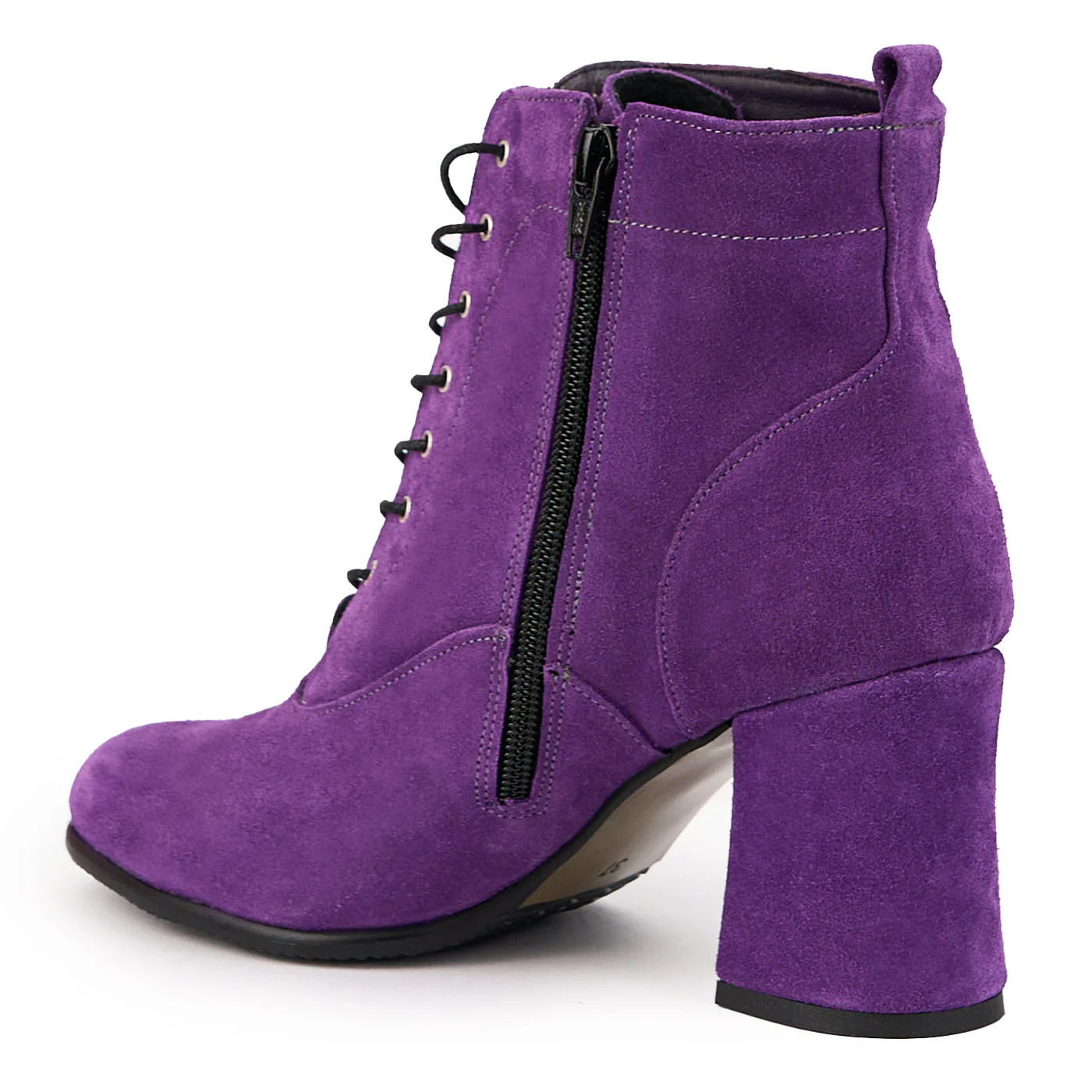 Botine dama din piele naturala mov cu toc gros 8 cm 14717 - Image 2