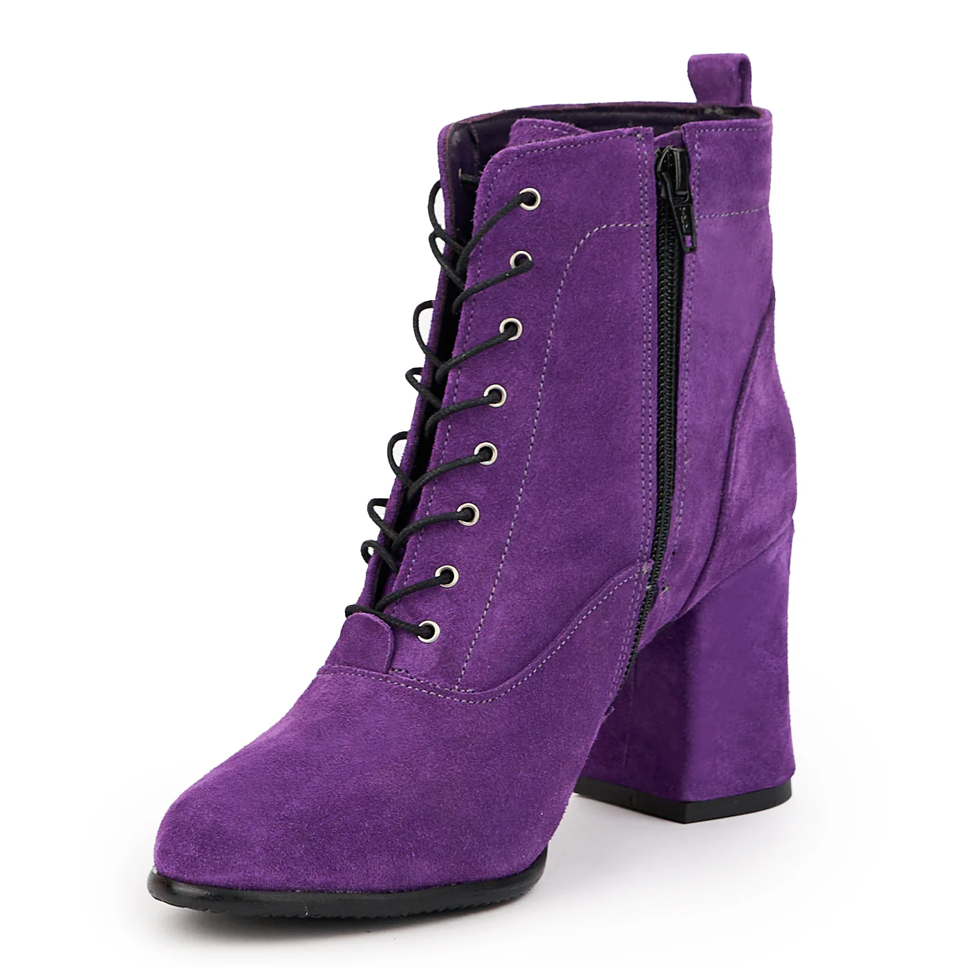 Botine dama din piele naturala mov cu toc gros 8 cm 14717 - Image 3