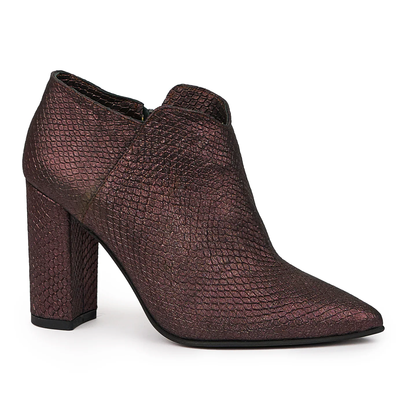 Botine dama din piele naturala mov cu toc gros 9 cm 14400