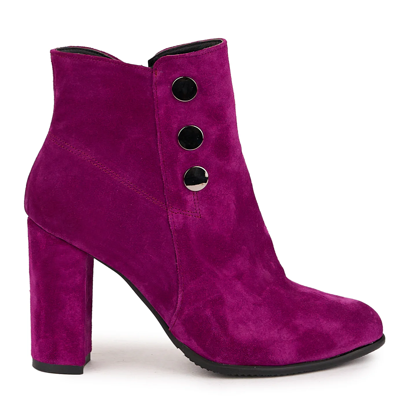 Botine dama din piele naturala mov cu toc gros 9 cm 16706