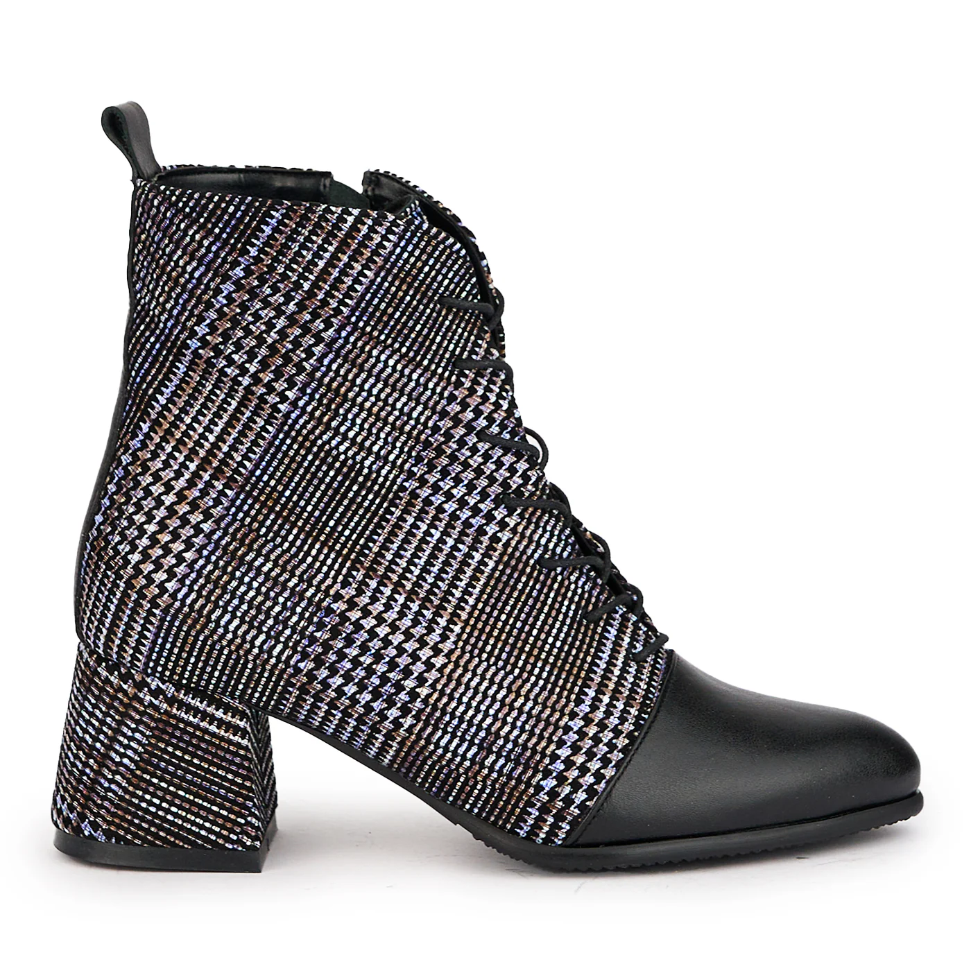 Botine dama din piele naturala multicolor cu toc gros 6 cm 17169