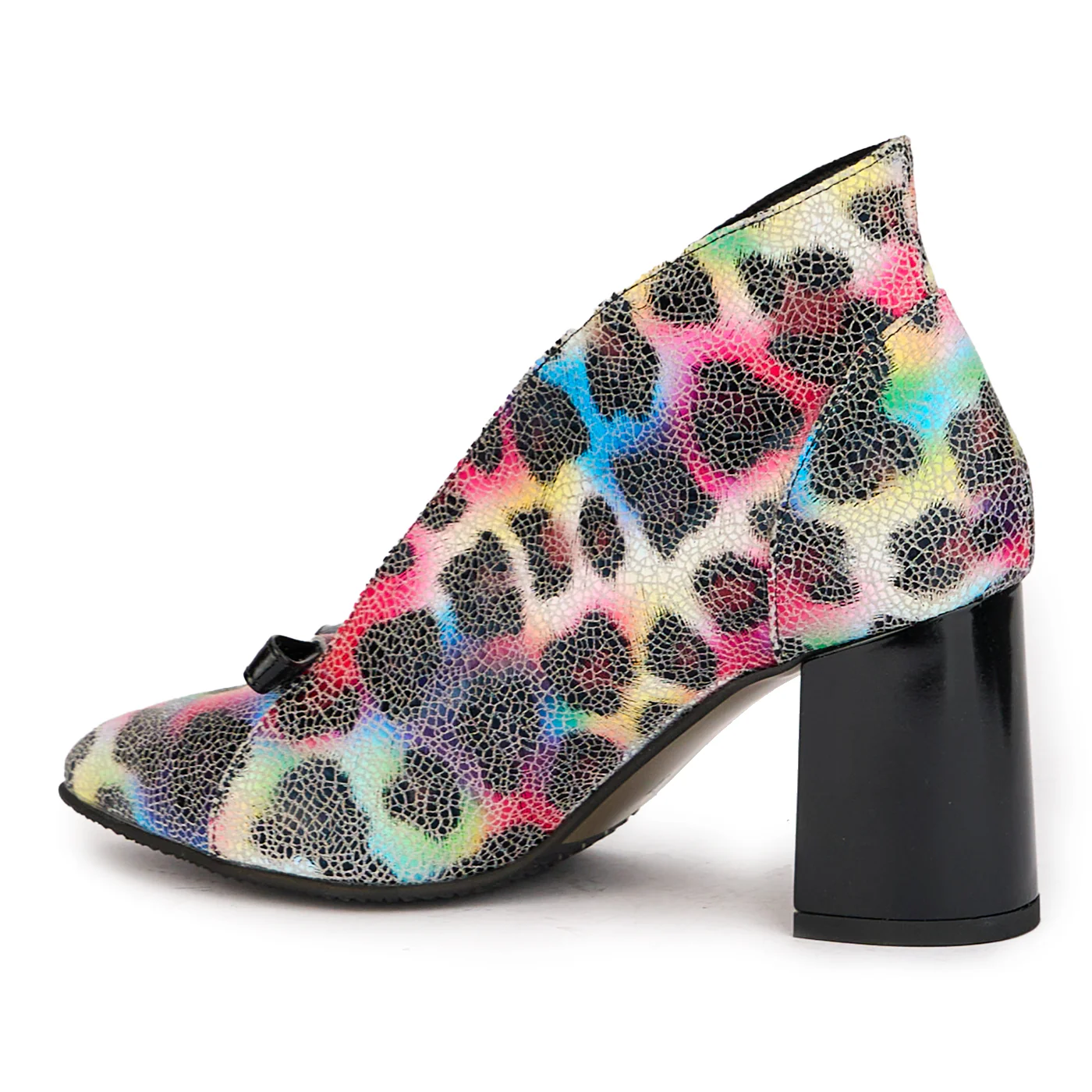 Botine dama din piele naturala multicolor cu toc gros 7.5  cm 16740 - Image 2