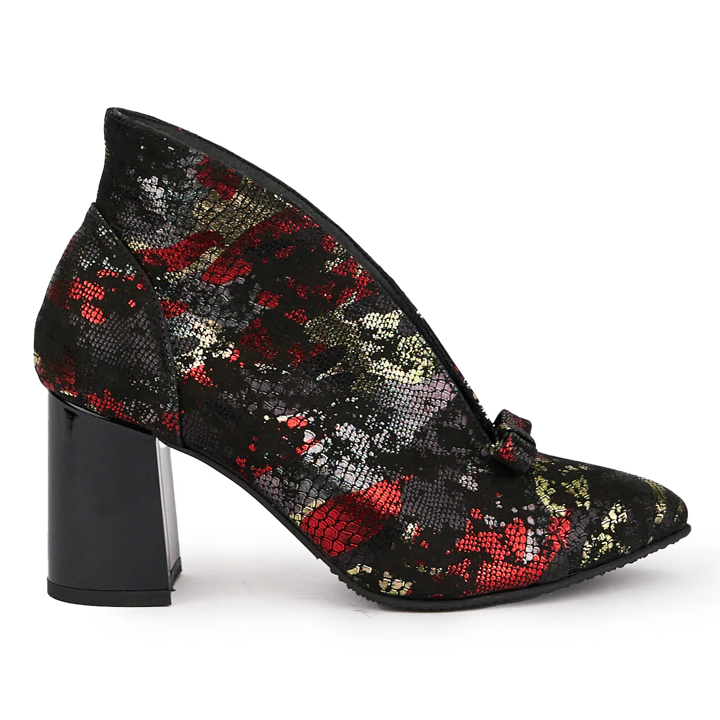 Botine dama din piele naturala multicolor cu toc gros 7.5 cm 16911