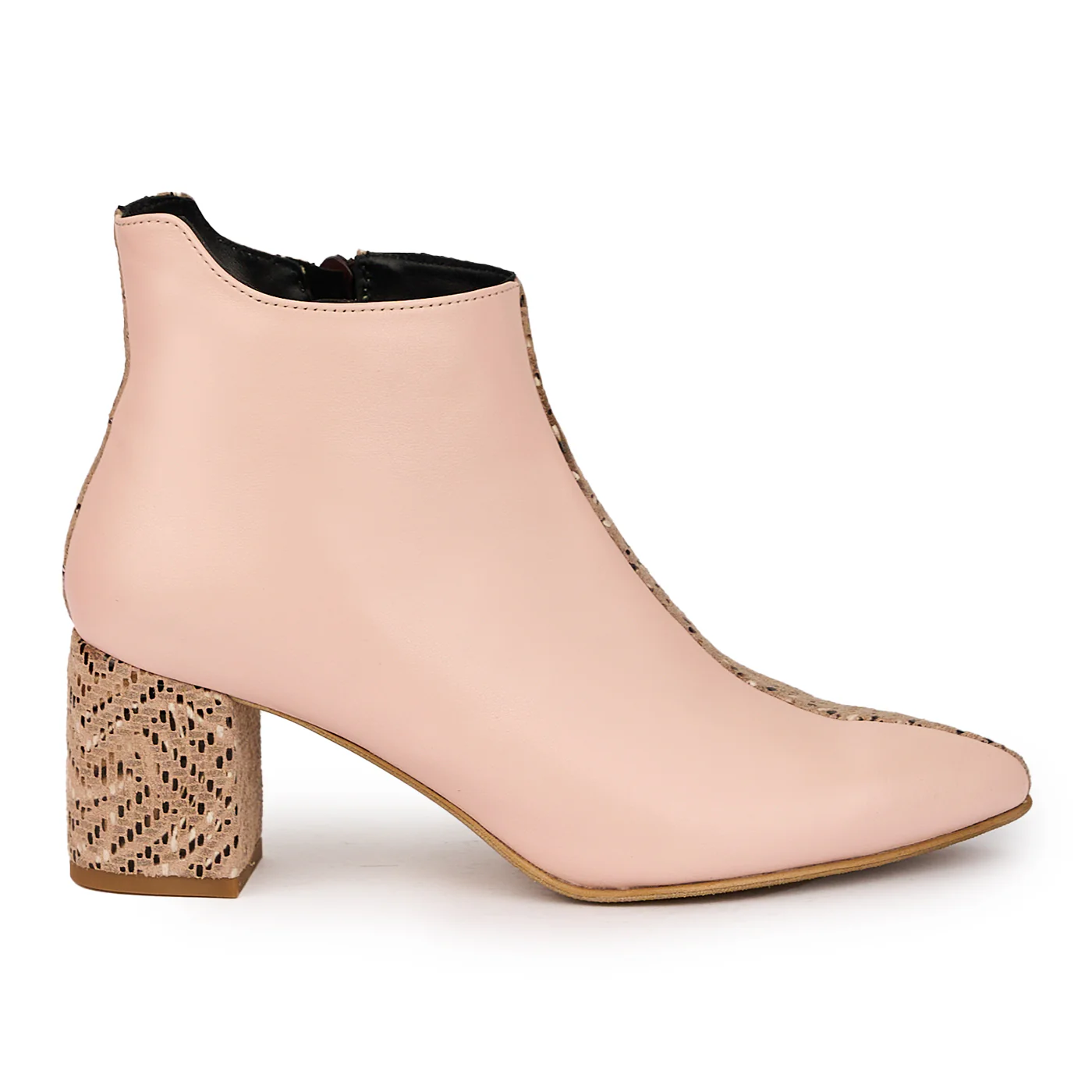 Botine dama din piele naturala multicolor cu toc gros 7 cm 16034