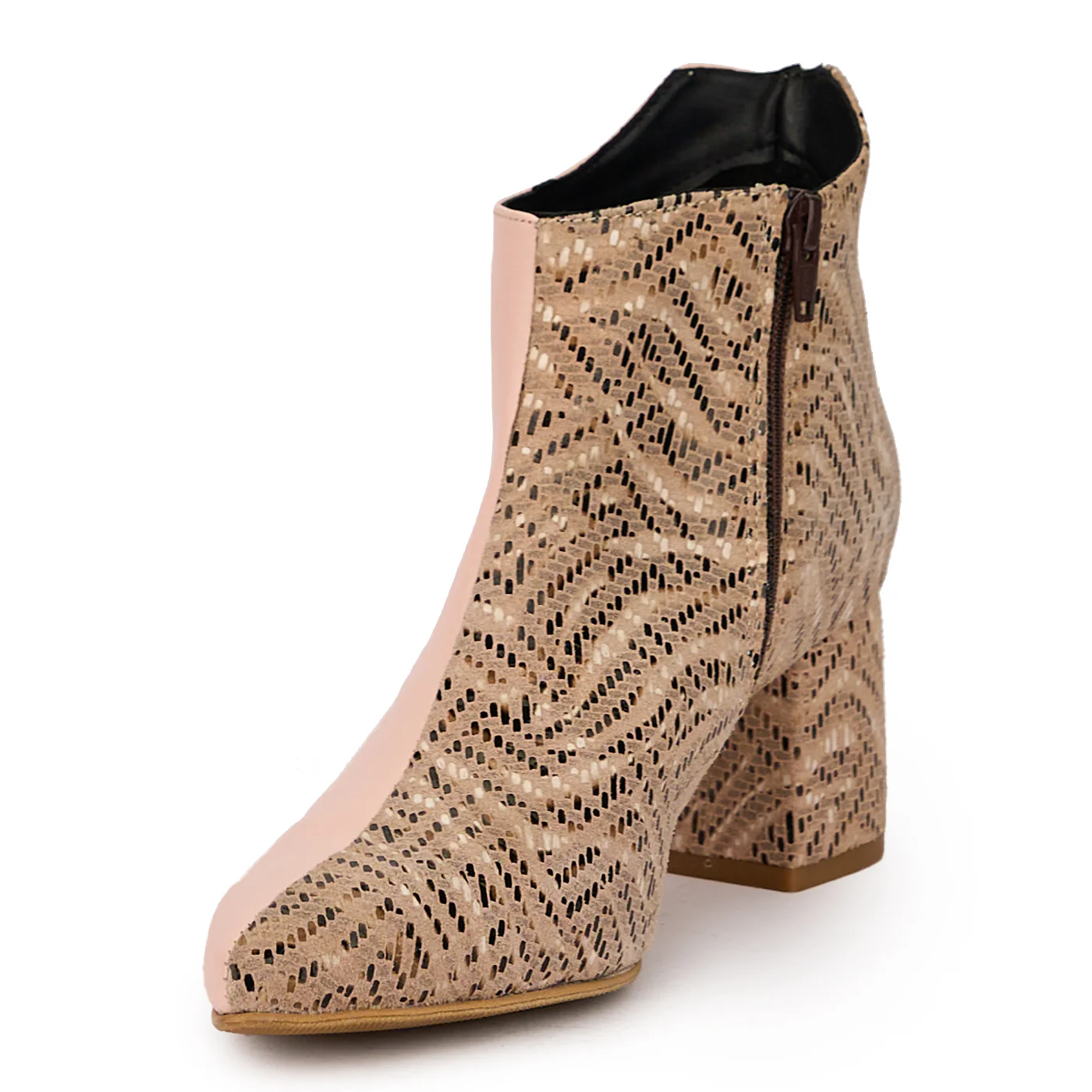 Botine dama din piele naturala multicolor cu toc gros 7 cm 16034 - Image 3