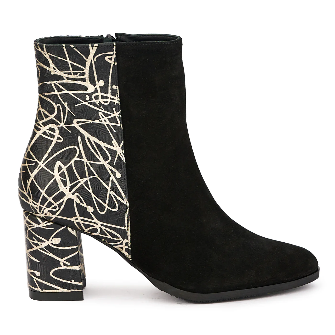 Botine dama din piele naturala multicolor cu toc gros 7 cm 17083