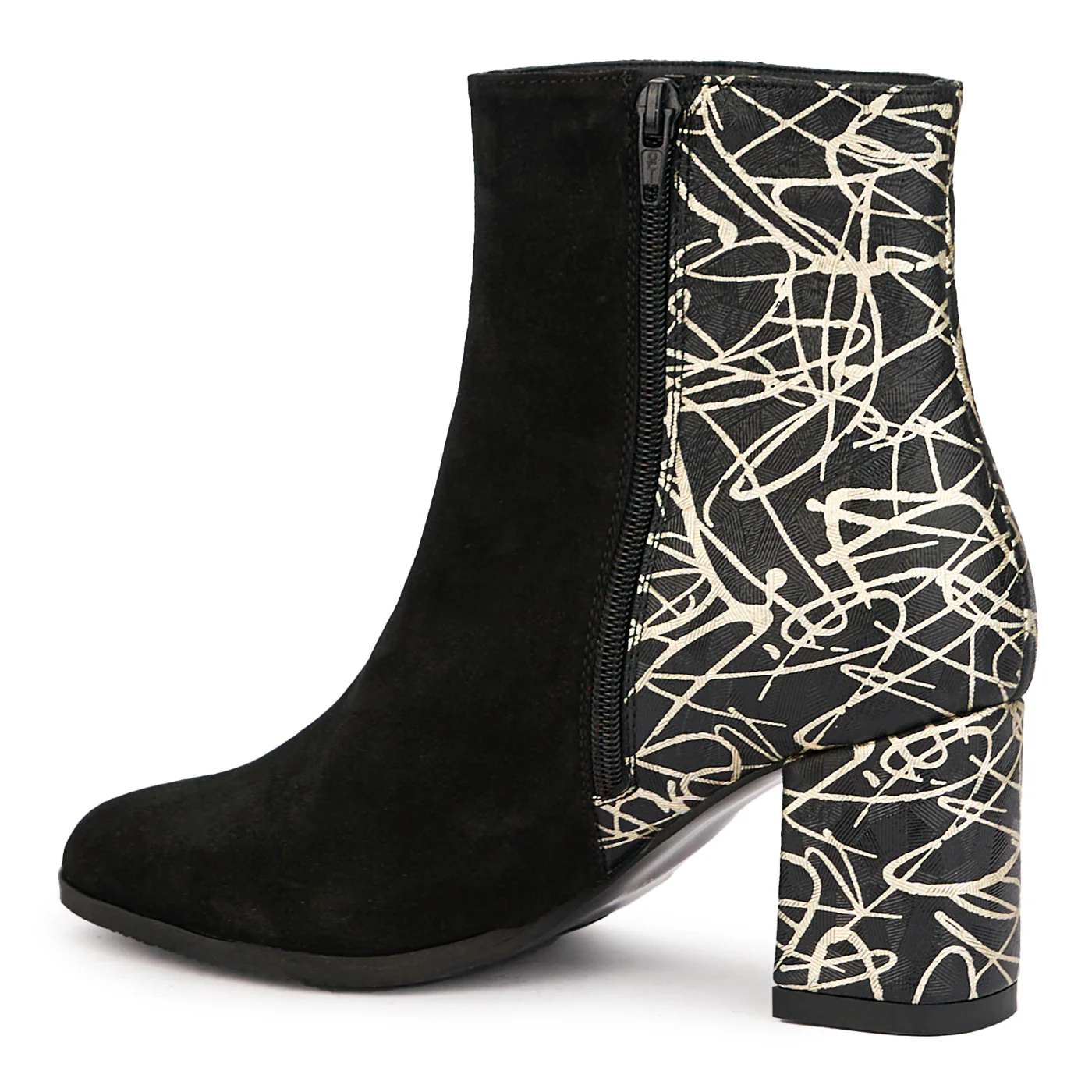 Botine dama din piele naturala multicolor cu toc gros 7 cm 17083 - Image 2