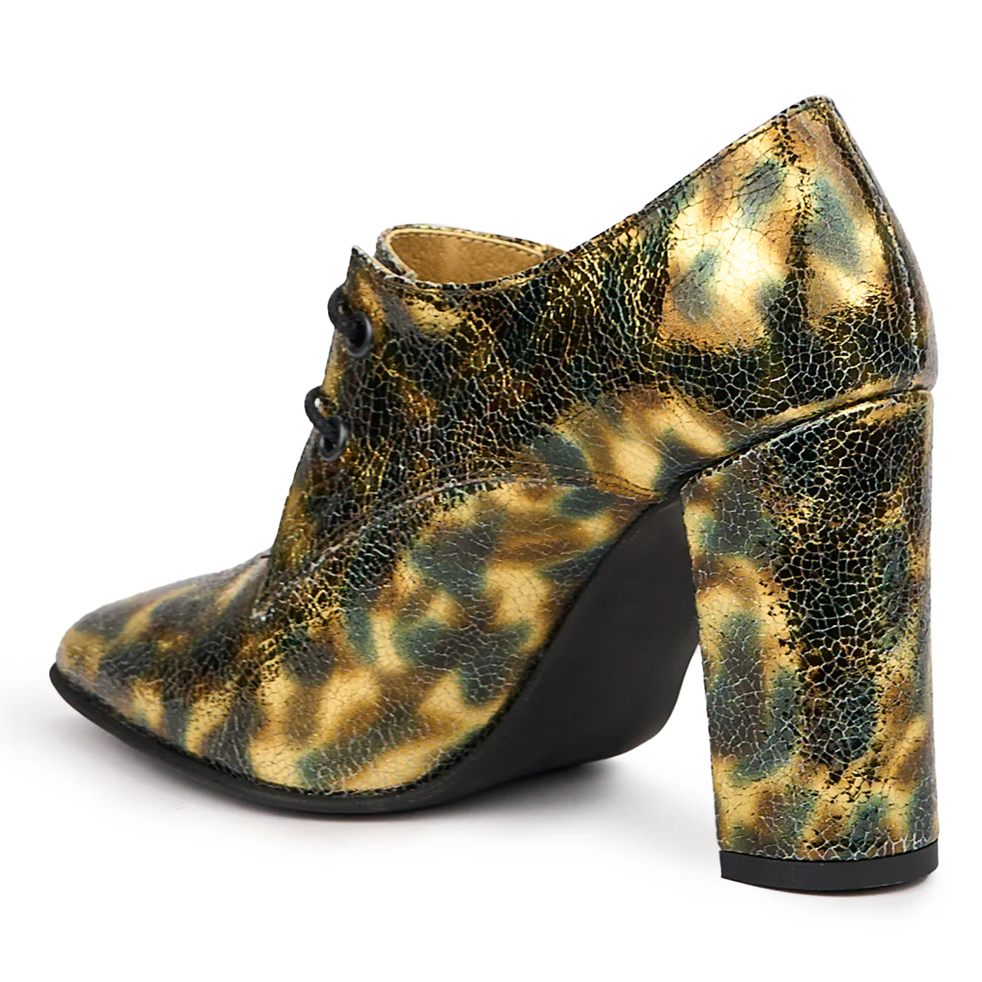 Botine dama din piele naturala multicolor cu toc gros 9.5 cm 14235 - Image 2