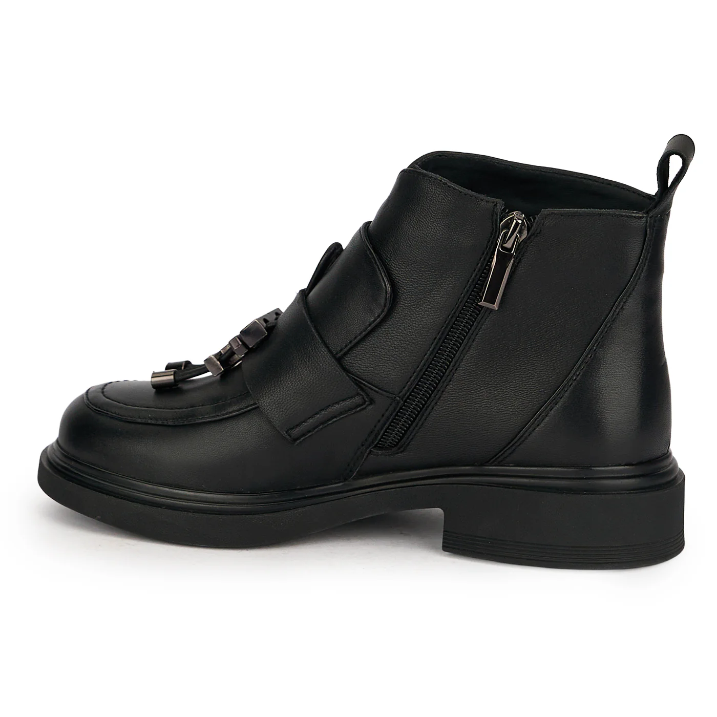 Botine dama din piele naturala neagra cu accesoriu metalic 18960 - Image 2