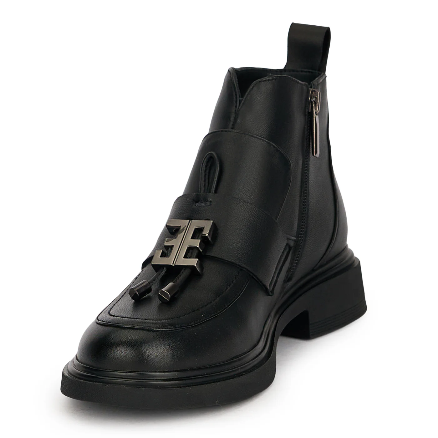 Botine dama din piele naturala neagra cu accesoriu metalic 18960 - Image 3